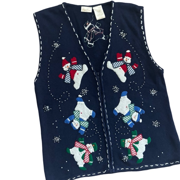 Vintage Jackets & Blazers - Vintage Y2K  Dancing Snowmen Zip Up Sweater Vest - Large